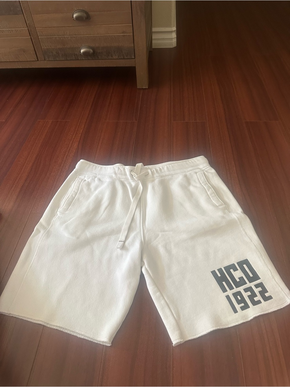 Hollister White Athletic Sweat Shorts with Gray HCO 1922 Logo